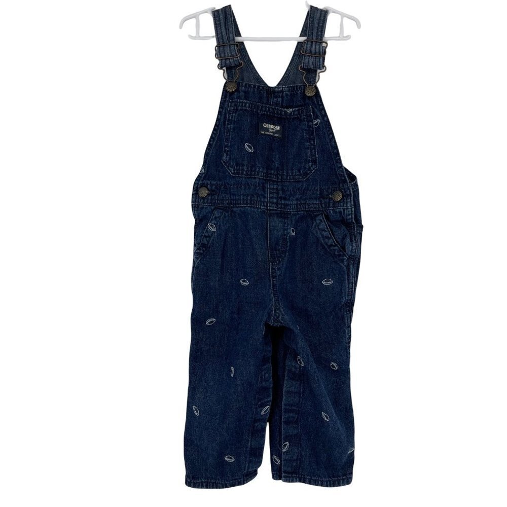 OshKoshBgosh Vestbak Overalls with Embroidered‎ Footballs Size 24mo